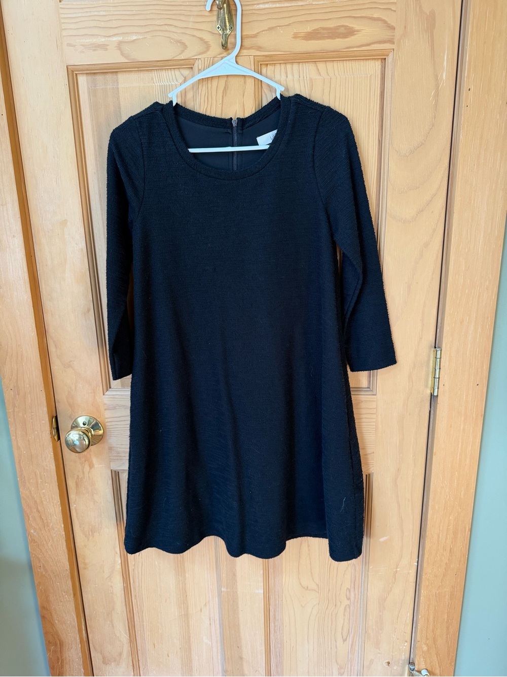 LOFT Black Knit A-Line Dress with Three-Quarter Sleeves
